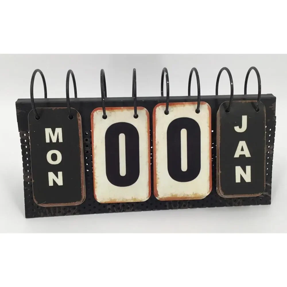 Rustic Metal Perpetual Flip Calendar Farmhouse Desktop Date Display Decor